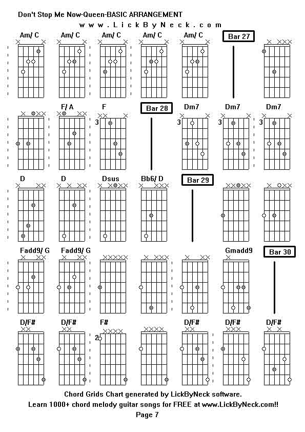 Chord Grids Chart of chord melody fingerstyle guitar song-Don't Stop Me Now-Queen-BASIC ARRANGEMENT,generated by LickByNeck software.